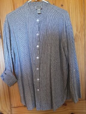 Chico's Linen-Blend Pinstripe Top — Black & White